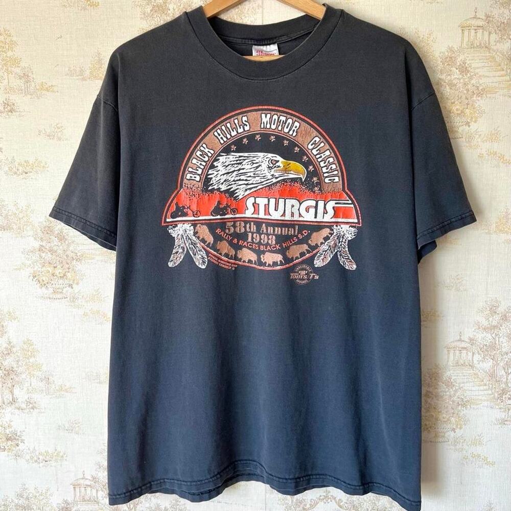 Vintage 90s Sturgis Motorcycle Rally T-Shirt | Faded Black | L/XL